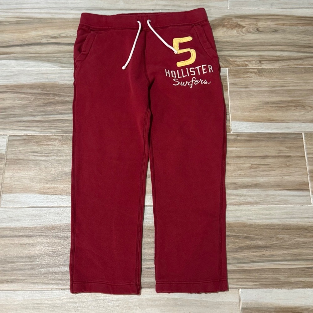 Hollister Surfers Red Fleece Sweatpants Mens Medium Burgundy Joggers 5 Graphic